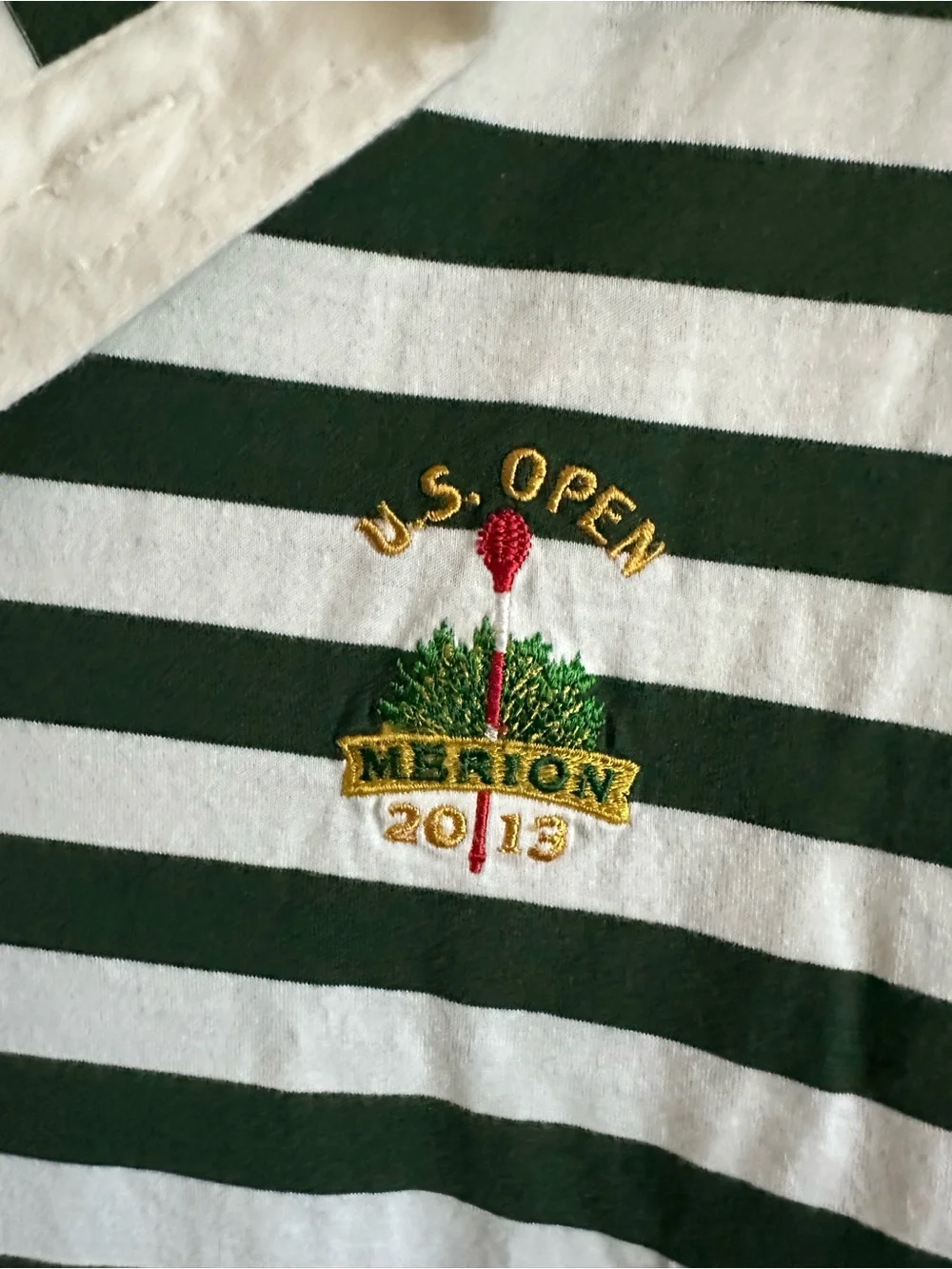 Ralph Lauren Green & White Striped Polo - us open merion golf official staff